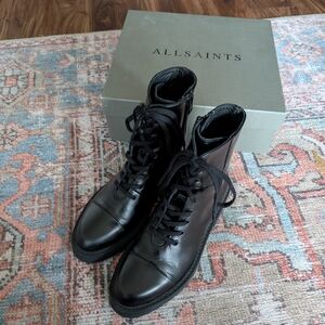 All Saints Women's Black Leather Dusty Combat Boots